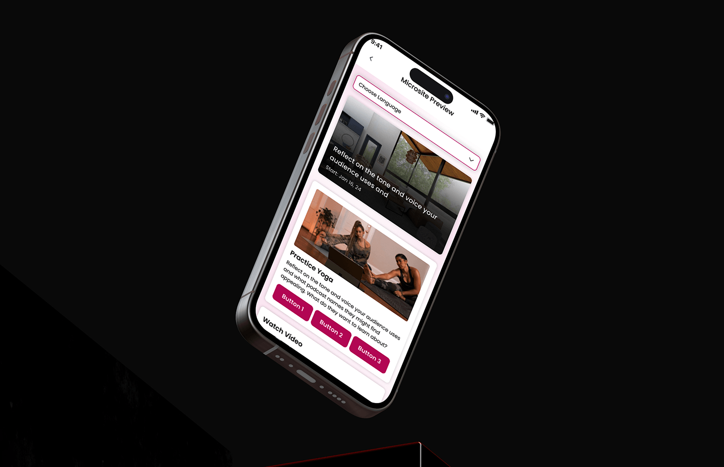 Bizi microsite editor on desktop
