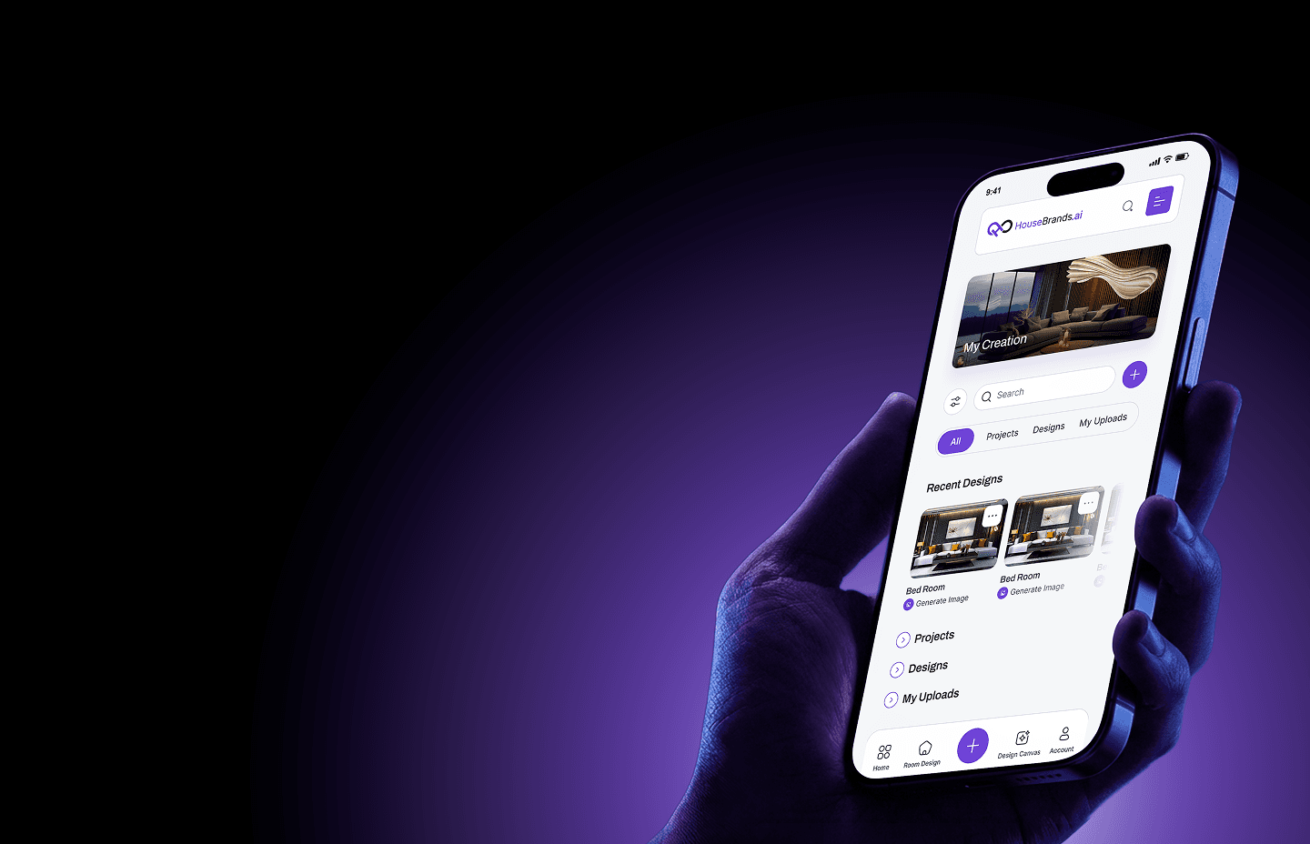 HouseBrands AI shown on a mobile phone
