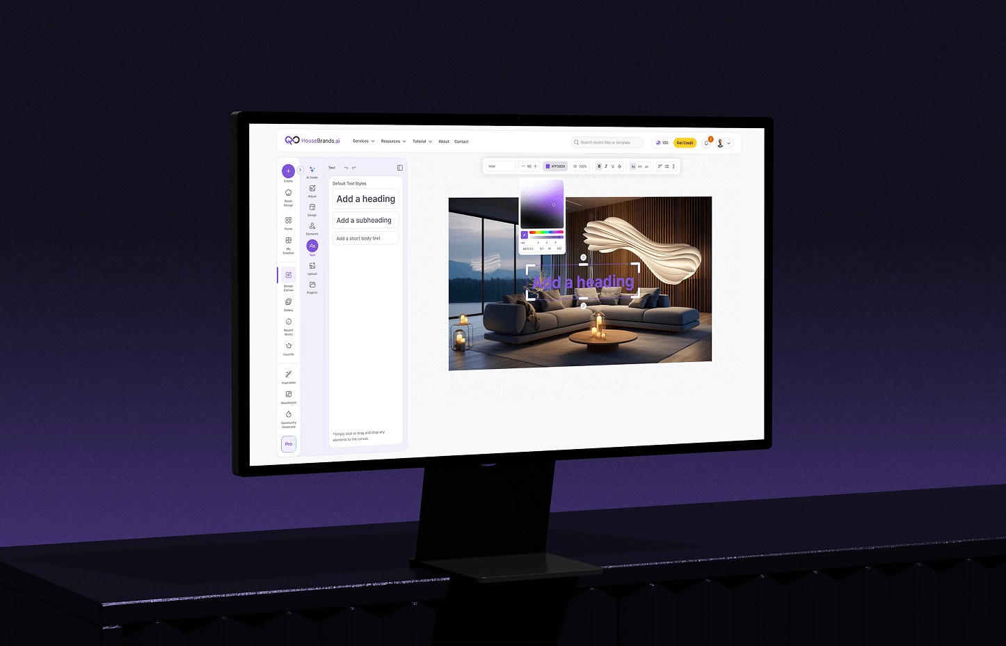 HouseBrands AI editor panel shown on a monitor