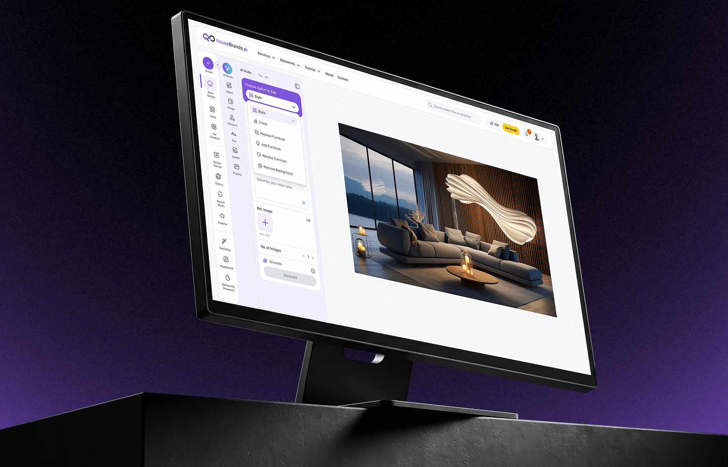 HouseBrands AI Studio Editor shown on a monitor