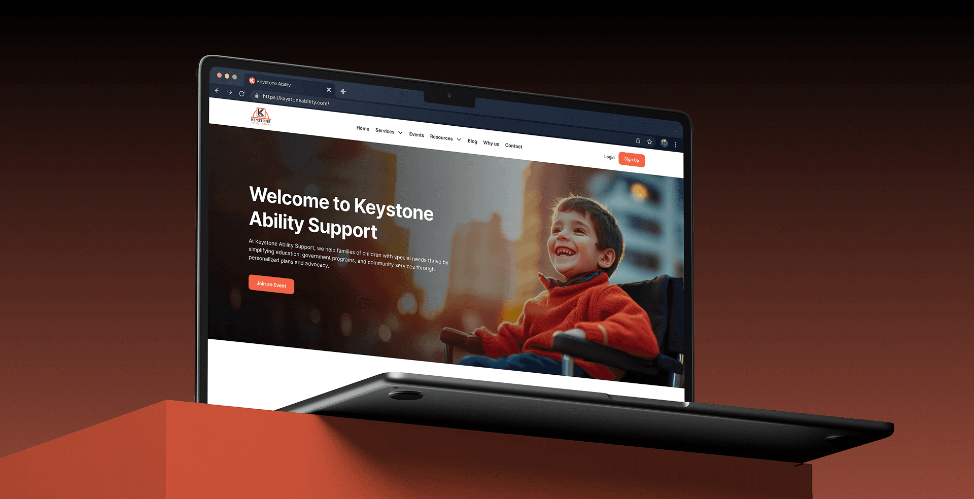 Keystone Ability Support website shown on a laptop